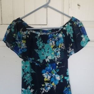 X Small Floral Pattern Ruffle Top
